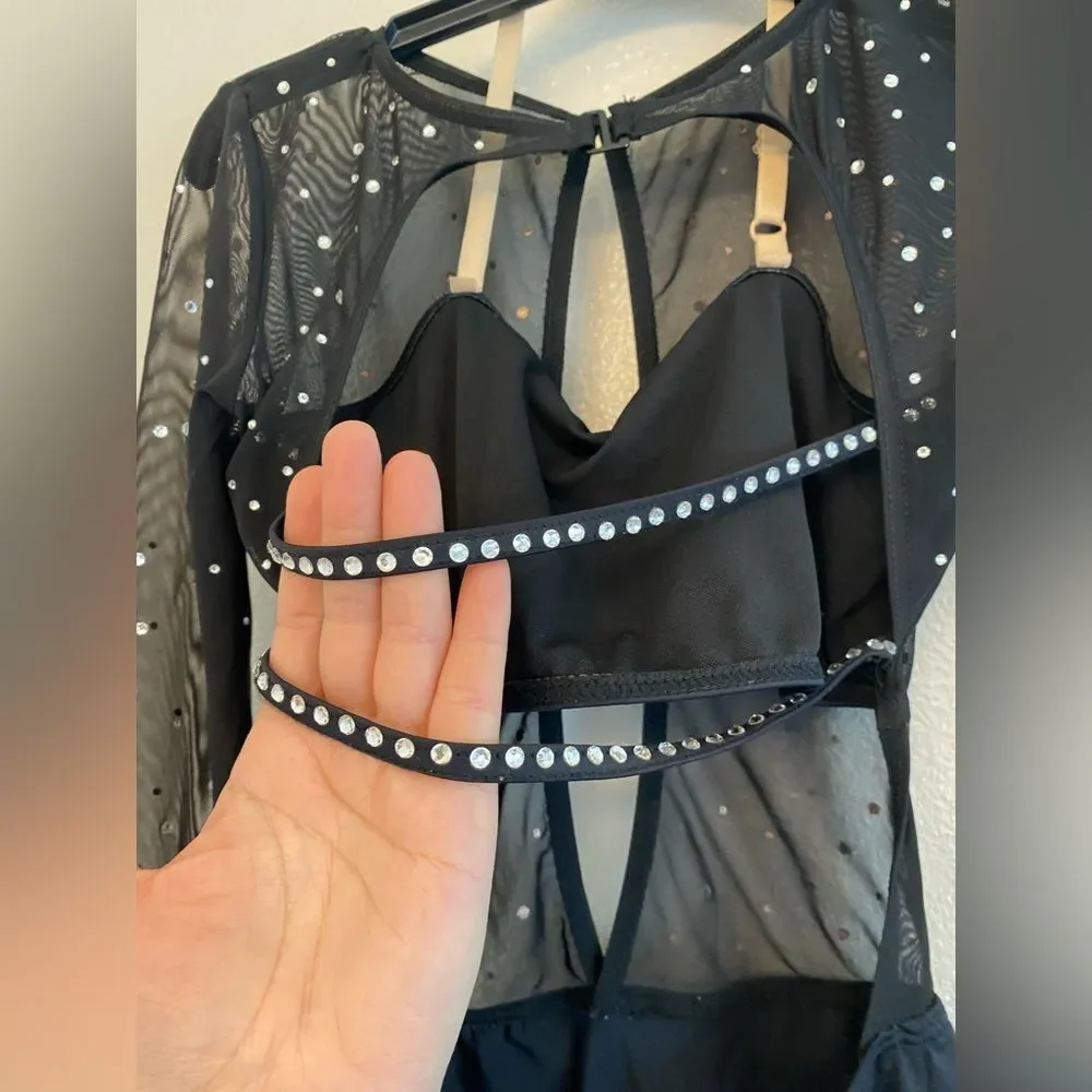 WEISSMAN solo Ivy Sky Swarovski crystal Dance Costume black leotard MT10436 SA